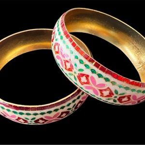Elegant White and Pink Floral Bangles
